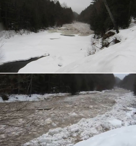 얼어붙은 계곡 순식간에 녹아내리는 순간