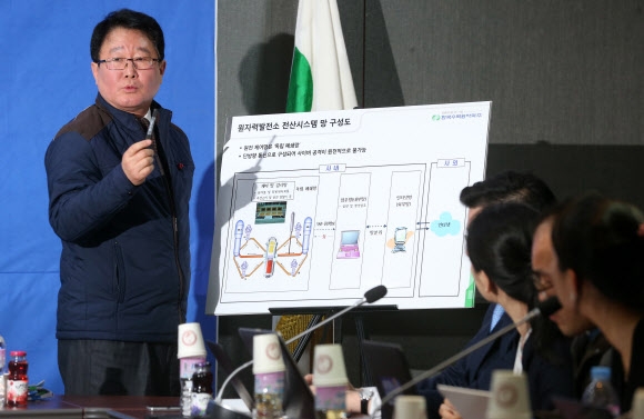 조석 한수원 사장이 28일 오전 서울 강남구 삼성동 한수원 본사에서 최근 원전 자료 유출 사건과 신고리원전 가스 누출 사고와 관련해 기자간담회를 하고 있다. 연합뉴스