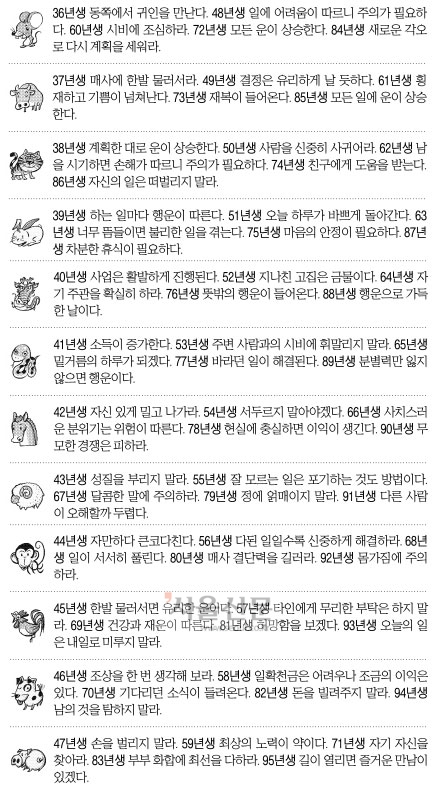 [오늘의 운세/띠별] 2014년 12월 31일 수요일 (음력 11월 10일)