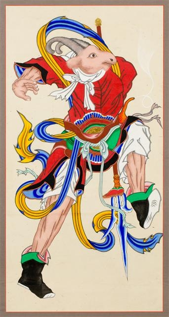 양 형상의 십이지 신장(神將). 불화 대가 만봉 스님이 1977년 그린 십이지신도 중 양. 우리나라의 십이지신은 불교의 영향으로 불교를 수호하는 신장으로 표현돼 불교 행사에서 벽사의 의미로 쓰였다.