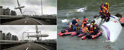 대만 푸싱항공 항공기 고가도로 들이받고 강으로 추락… 최소 13명 사망 