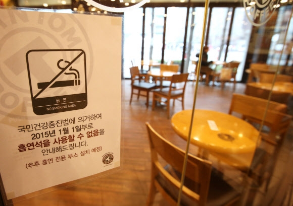 다음 달부터는 음식점, PC방, 커피숍 등 금연구역에서 담배를 피우다가 적발될 경우 흡연자와 업소 모두 예외없이 과태료 처분을 받는다. 보건복지부는 연초 시행된 실내 금연구역 확대 이후 그동안 법을 위반한 흡연자와 업소에 대해 계도와 단속을 병행했지만 다음 달부터 계도없이 금연 단속을 엄격히 적용할 것이라고 31일 밝혔다. 사진은 이날 오후 서울 시내 한 커피숍.  연합뉴스