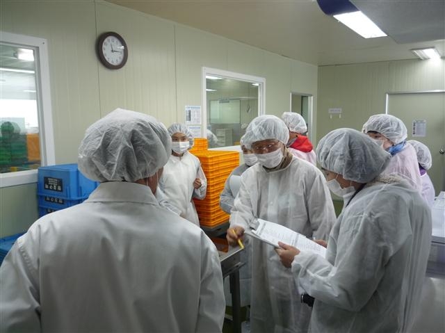 2015 학교급식 은평구 모니터단 요원들이 지난달 19일 경기 용인의 A수산을 찾아 해산물 관리 상태와 원산지 서류 등을 점검하고 있다.  은평구 제공 
