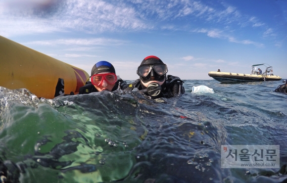 오산항 일대에서 진행된 스쿠버 다이빙 체험. 낯선 바닷속을 엿보는 재미가 각별하다.