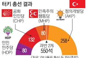 터키, 대통령제 전환 제동… 집권당 단독 과반 실패