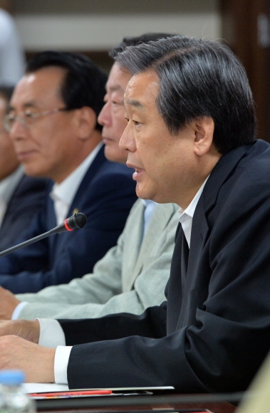 김무성 새누리당 대표가 19일 서울 중구 한국관광공사에서 열린 ‘메르스 위기극복을 위한 새누리당 관광분야 간담회’에서 모두발언을 하고 있다. 손형준 기자 boltagoo@seoul.co.kr