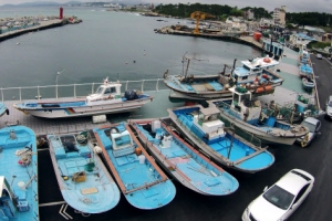 ‘태풍 전야’… 육지로 대피한 어선들