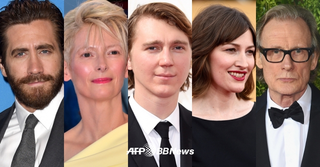 (왼쪽부터)제이크 질렌할, 틸다 스윈튼, 폴 다노, 켈리 맥도날드, 빌 나이 ⓒ AFPBBNews=News1