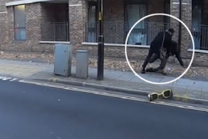 전동 미니보드 빼앗아 달아나는 도둑 잡는 행인