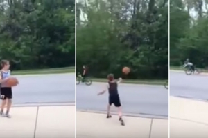 자전거 탄 소녀에 농구공 던지는 소년  ‘경악’