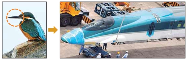 일본 신칸센은 청색기술을 적용한 실례다. 열차 앞부분을 소음 해결을 위해 물총새의 부리와 머리를 본떠 만들었다. 서울신문 DB