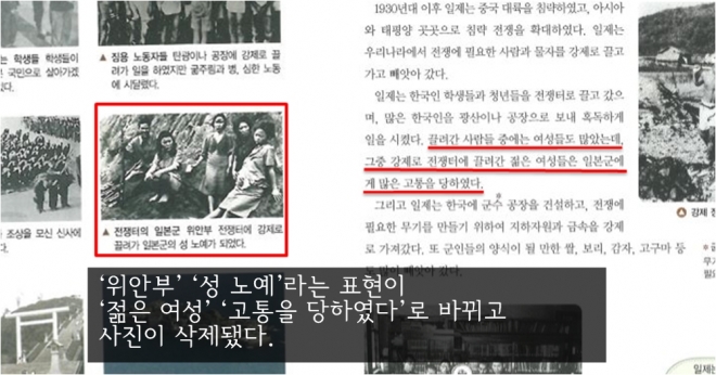 초등학교 6학년 교과서 최종본에 삭제된 ‘위안부’ 사진과 표현/ 사진 도종환 의원실