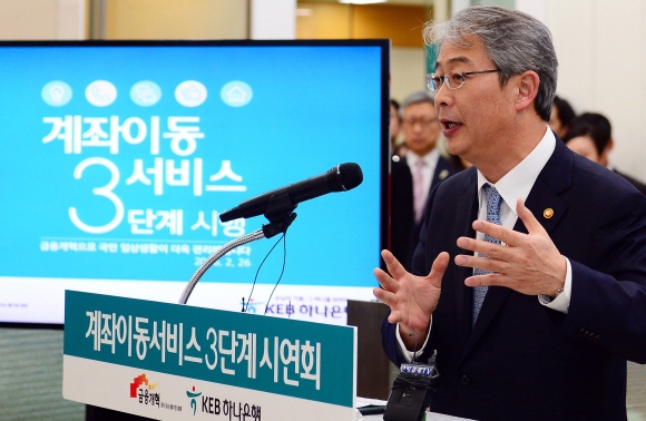 [서울포토]  임종룡 금융위원장, 계좌이동서비스 시연회 참석