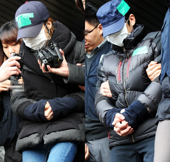 ‘원영이 사건’의 피의자인 계모 김모(38)씨(왼쪽)와 친부 신모(38)씨의 모습. 사진=연합뉴스