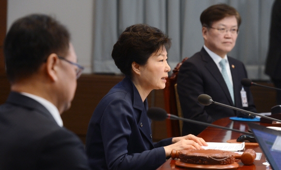 박근혜 대통령이 15일 청와대에서 열린 제11회 국무회의를 주재하고 있다.      안주영 기자 jya@seoul.co.kr