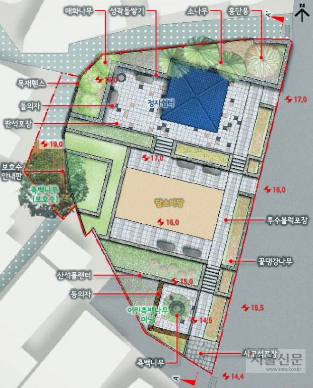 서울 구로구 가리봉동 ‘500살 측백나무’를 보호하기 위해 조성하는 공원 평면도. 구로구 제공 