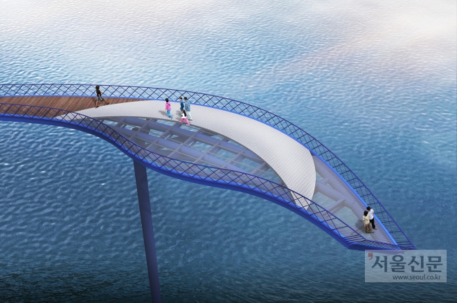 부산의 대표 도시어촌인 청사포에 들어설 바다 위를 걷는 짜릿함을 만끽할 수 있는 ‘하늘 전망대’조감도. 부산 해운대구 제공