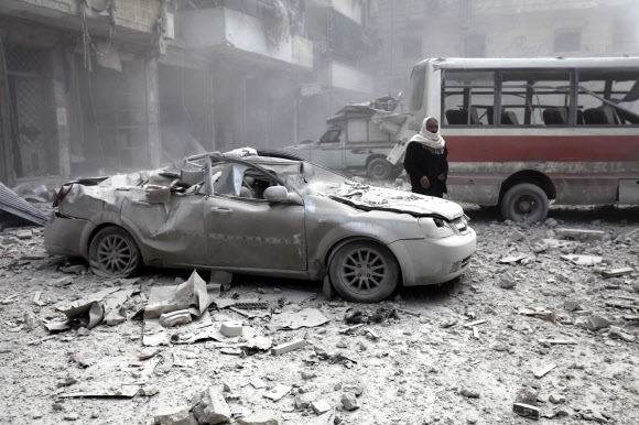 2014년 3월 시리아 알레포 지역에서 있었던 폭탄 테러 모습. 서울신문 포토라이브러리