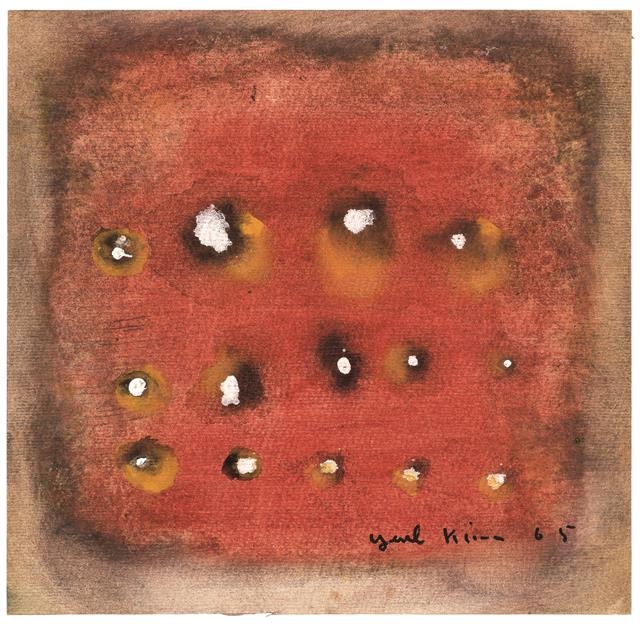 김창열의 1965년 드로잉. 종이에 과슈로 물방울의 번짐효과를 실험했다.