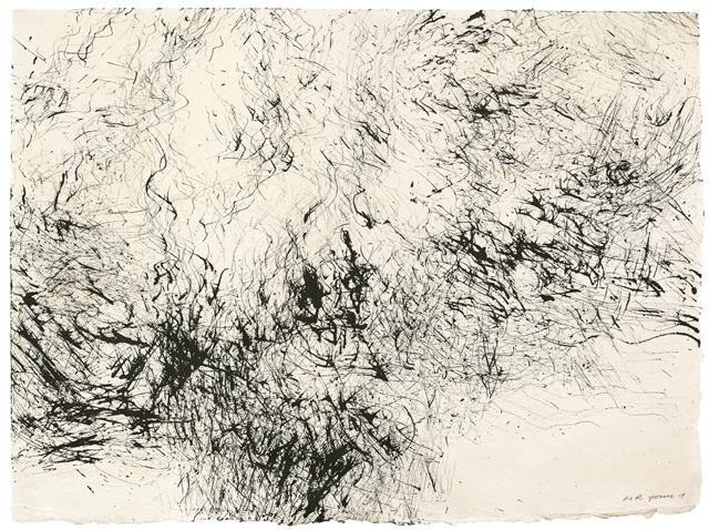 ‘얼레짓’ 연작을 위해 만든 붓으로 작업한 윤명로의 자유로운 드로잉.