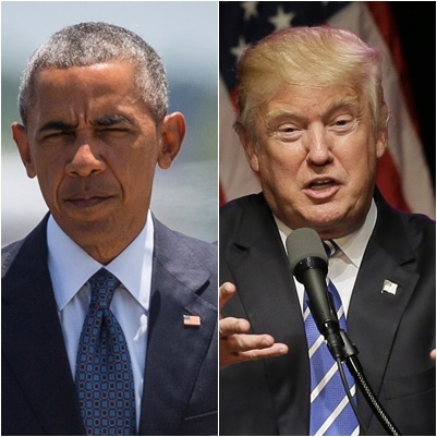 미국 버락 오바마(왼쪽) 대통령과 미 공화당 대선후보 도널드 트럼프. AP연합뉴스
