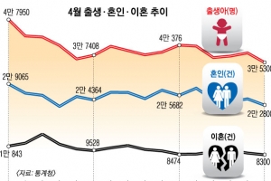 ‘N포 세대 그림자’ 신혼부부 줄면서 출생·이혼도 최저