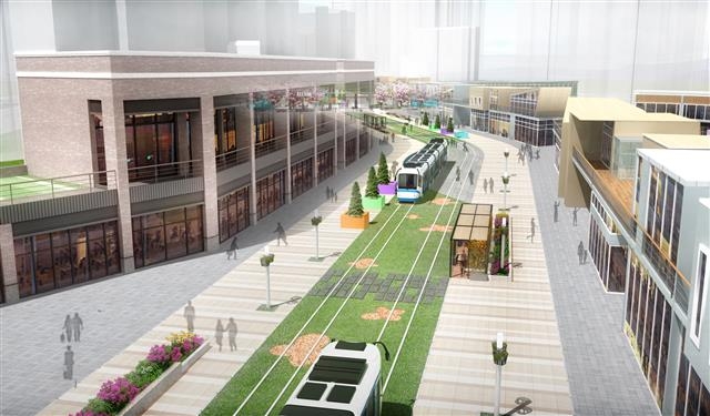 위례신도시 트랜짓몰 및 트램 운행 조감도.