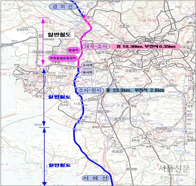 원시~소사~대곡 전철 노선도
