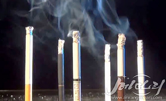 북한 인터넷 선전 매체 ’메아리’에 공개된 북한의 금연 광고. 장례식의 향을 연상케하는 담배의 모습.  연합뉴스