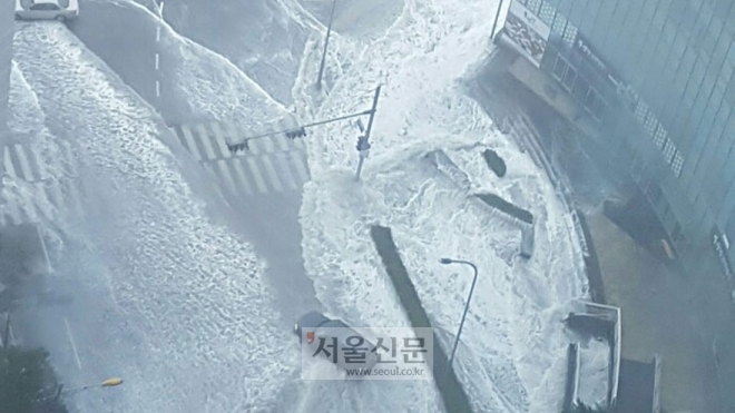 사진=침수된 부산 해운대구 마린시티