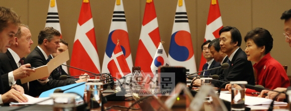 박근혜 대통령이 25일 오전 청와대에서 라스무센 덴마크 총리와 정상회담을 하고 있다. 안주영 기자 jya@seoul.co.kr