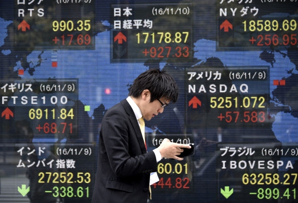 10일 일본 닛케이지수도 6.72% 오르며 올 최대 상승 폭을 기록했다. EPA 연합뉴스