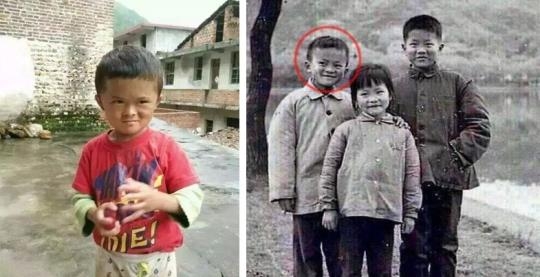 어릴 적 마윈 회장을 닮아 화제가 된 판샤오친(왼쪽). 어린 시절 마윈 회장의 모습(오른쪽 사진 원안). 웨이보 사진 캡처