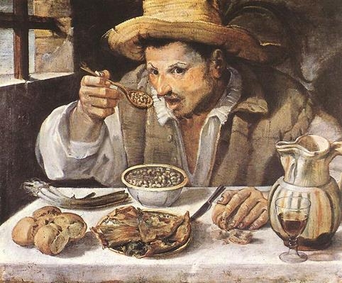 안니발레 카라치(1560~1609)의 ‘콩을 먹는 남자’. 1585년 캔버스에 유채. 로마 콜로나미술관 소장. 이데아 제공