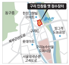 구리시가 2014년 9월 감정가를 낮춰 W건설에 매각한 인창동 옛 정수장 터 위치. 교통 요충지와 왕숙천변에 위치해 알짜 아파트 부지로 꼽히고 있다.