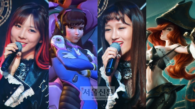 드림캐쳐 유현과 시연이 게임 속 캐릭터의 대사를 흉내 내고 있다.