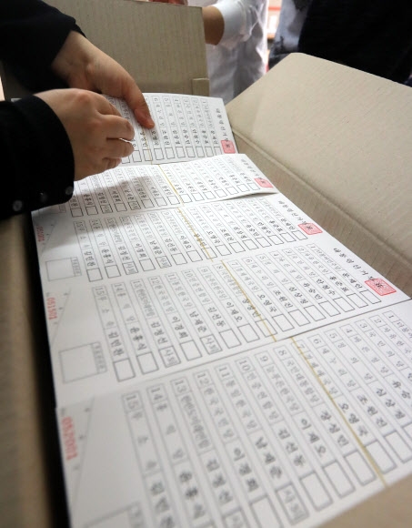 지난 1일 서울 중구 선거관리위원회에서 직원들이 각 투표소로 보낼 제19대 대통령선거 투표용지를 검수하고 있다. 연합뉴스