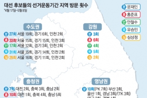 [19대 대선 오늘 선택의 날] 文 전국 고루,  洪 텃밭 위주,  安 호남 집중,  劉·沈 수도권에