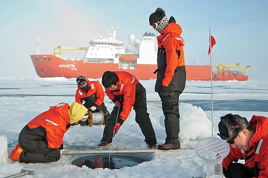 북극해 탐사에 열중인 대원들.