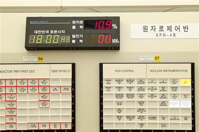 지난 17일 오후 6시 고리 1호기 터빈발전기가 정지되자 발전 출력이 ‘0㎿’를 나타내고 있다. 한국수력원자력 제공