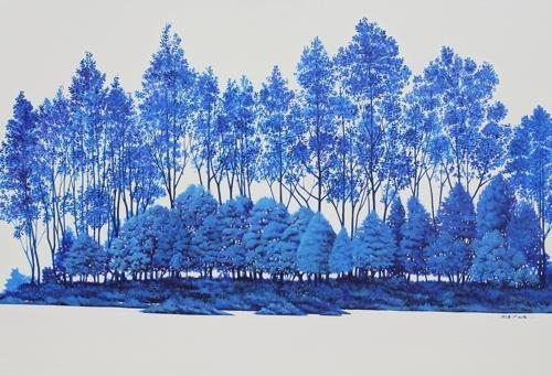 김정숙 여사가 첫 방미 의상으로 입은 상의의 하얀 바탕에 푸른 숲 그림.