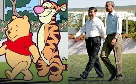 만화 캐릭터 곰돌이 푸(왼쪽)와 티거.(왼쪽 사진) 시진핑(왼쪽) 중국 국가주석과 버락 오바마 전 미국 대통령.(오른쪽 사진)