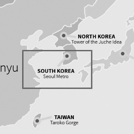 세계 최대 규모의 여행정보 사이트인 ‘트립 어드바이저’가 꼽은 ‘전 세계 국가별 관광객이 해야 할 단 한 가지 일’을 ‘바우처클라우드’가 지도로 제작한 모습. 한국은 서울 지하철이 꼽혔다. 바우처클라우드 제공