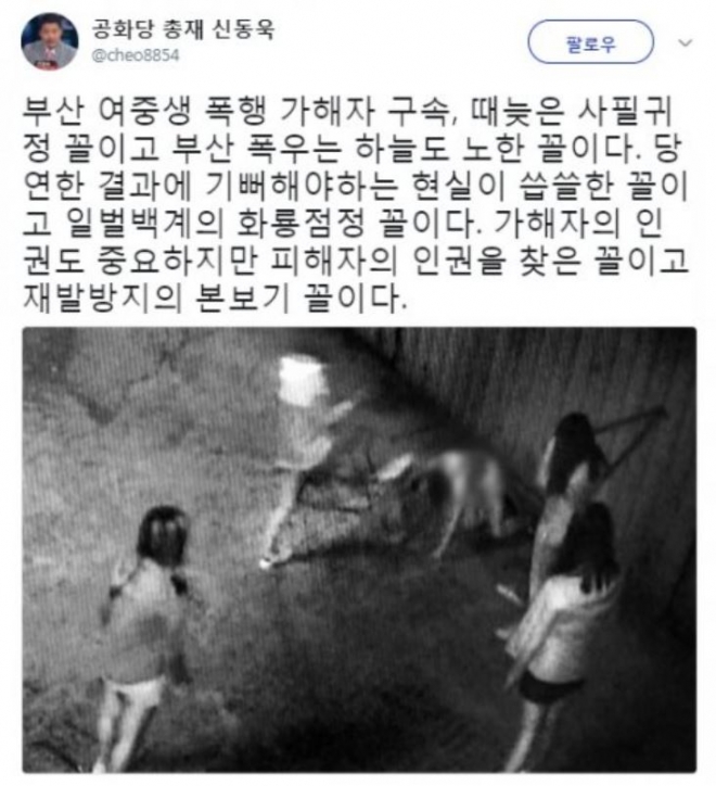 부산 여중생 폭행 가해자 구속 신동욱 트위터
