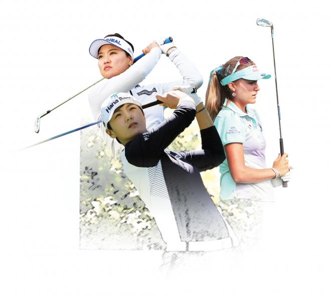 LPGA 투어 KEB하나은행 챔피언십에 출전하는 유소연(윗줄 왼쪽)과 렉시 톰프슨(오른쪽), 박성현.                KEB하나은행 제공 