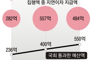 국가배상금 ‘쥐꼬리’ 예산… 지연 이자만 年 400억원