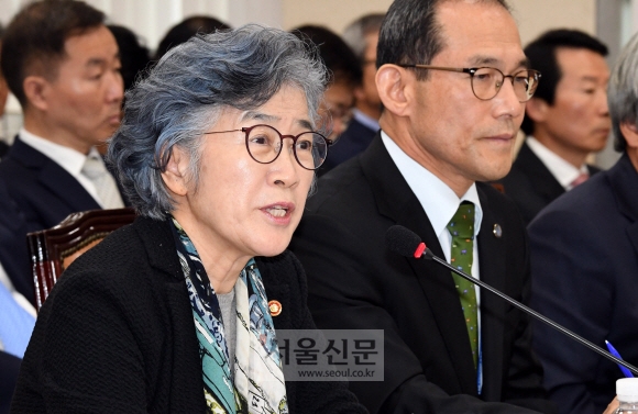 20일 국회에서열린 정무위 국정감사에서 박은정 국민권익위원장이 의원들의 질의에 답변하고있다. 이종원 선임기자 jongwon@seoul.co.kr