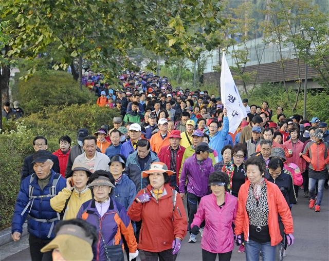 지난해 열린 ‘광진구민 한가족 건강걷기 대회’에 참가한 지역민들이 어린이대공원을 걷고 있다. 광진구 제공