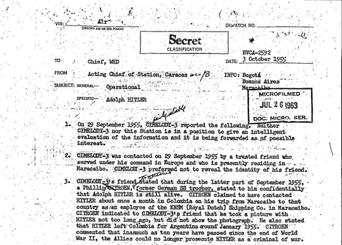 CIA 정보원, 1955년에 “히틀러 아직 살아있다” 보고