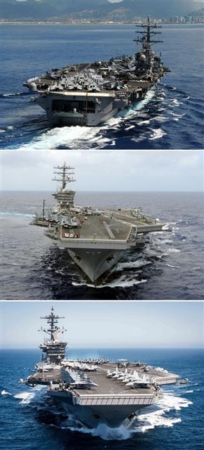 동해 집결하는 美 핵항모 3척